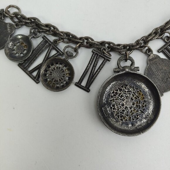 ART Arthur Pepper 13 Timepiece Clock Charm Bracelet Silver Tone Chunky 7.5" VTG - Picture 9 of 15